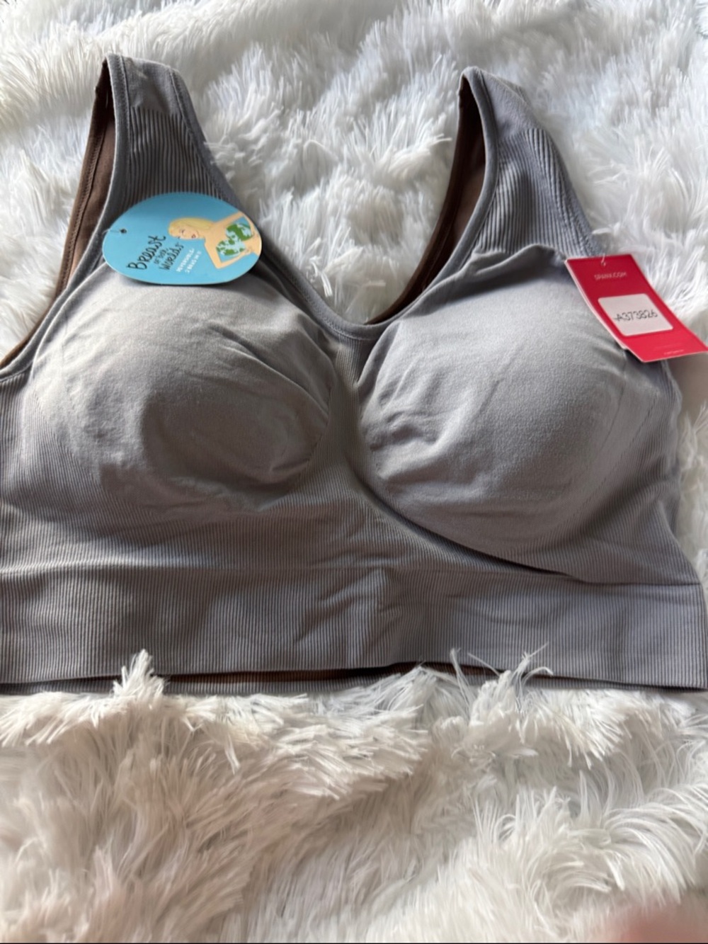 SPANX Ribbed Wireless Bralette in Light Gray with Brown Lining